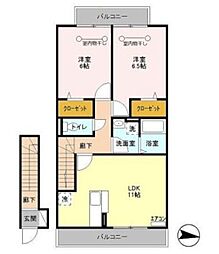 センターハウス B棟 2階2LDKの間取り