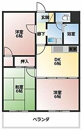 石上マンションB館 3DKの間取図画像