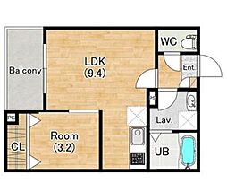 ジーメゾン神戸セレーナ 3階1LDKの間取り