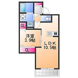ジーメゾン岸和田スフィール 3階1LDKの間取り