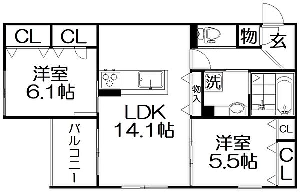 Emouvoir 203｜大阪府枚方市伊加賀西町(賃貸アパート2LDK・2階・63.09㎡)の写真 その2