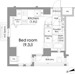 パークハビオ戸越 13階ワンルームの間取り