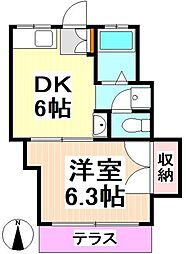 ルミナス赤堤 1DKの間取図画像