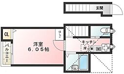 グランツ王子ウエスト 1Kの間取図画像