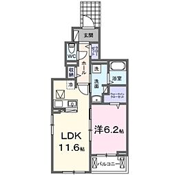 メゾン　ヴォロンテ　I 1階1LDKの間取り