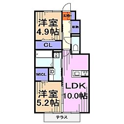 セピアパレスＢ 1階2LDKの間取り