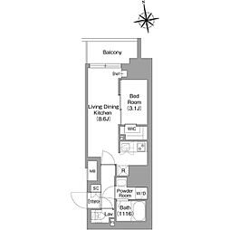 コンフォリア・リヴ北新宿 7階1LDKの間取り