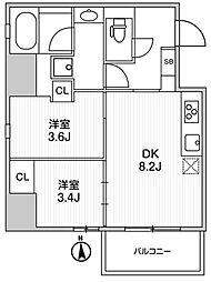 オルタナ文京湯島 2DKの間取図画像