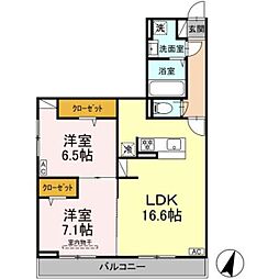 サフィール 2LDKの間取図画像