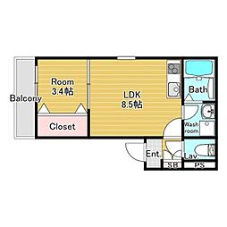 京阪本線 大和田駅 徒歩12分の賃貸アパート 1階1LDKの間取り