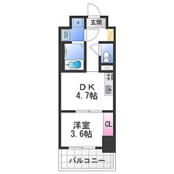 JR阪和線 鳳駅 徒歩6分の賃貸マンション 6階1DKの間取り