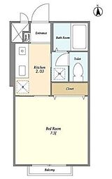 ベーシックハイツ奥沢 2階1Kの間取り
