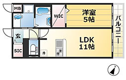フォレ・リビエール磯辺通 1LDKの間取図画像