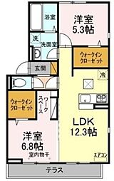 リヴィール ソワIII 1階2LDKの間取り
