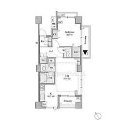 シャレール広尾　2号棟 2階1LDKの間取り