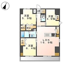 ワシンレジデンス 10階3LDKの間取り