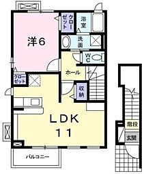 JR五日市線 東秋留駅 徒歩19分の賃貸アパート 2階1LDKの間取り