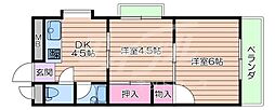 Osaka Metro今里筋線 鴫野駅 徒歩14分の賃貸マンション 2階2DKの間取り