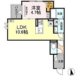 セレスティア豊島N 2階1LDKの間取り