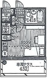 テラスハウス山王 1階ワンルームの間取り