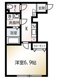 MQuarto瑞江II 1階1Kの間取り
