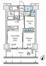 ロイヤルパークス赤羽ノース 9階2LDKの間取り