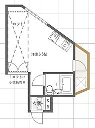 クレーリエール船橋 2階ワンルームの間取り