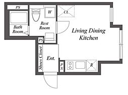 ルクレ馬込 1階ワンルームの間取り