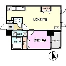 JR東海道・山陽本線 三ノ宮駅 徒歩11分の賃貸マンション 4階1LDKの間取り
