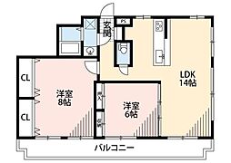 グリーンコート 2階2LDKの間取り