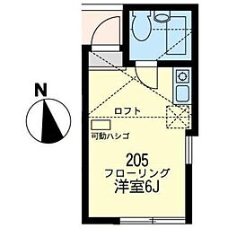 ユナイト戸手ヴァンセンヌの杜 2階ワンルームの間取り