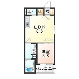 南海高野線 住吉東駅 徒歩7分の賃貸アパート 3階1LDKの間取り