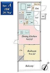 クロスレジデンス日本橋浜町 1DKの間取図画像