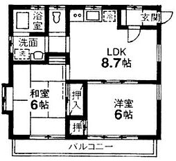 秋元ハイツ 2LDKの間取図画像