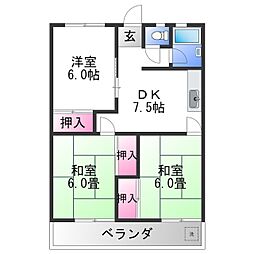 コーポサンライト 4階3DKの間取り