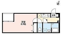 ルーモ松戸 2階1Kの間取り