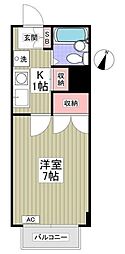 白鍬グランデ 1Kの間取図画像