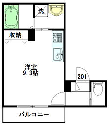 ソワフィーユ東中野 2階ワンルームの間取り