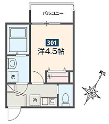 ＭＥＬＤＩＡ小川 3階1Kの間取り