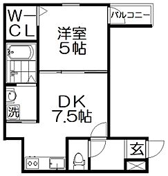 枚方市津田駅前1丁目アパート 1DKの間取図画像