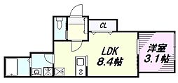 京王線 京王八王子駅 徒歩9分の賃貸アパート 1階1LDKの間取り