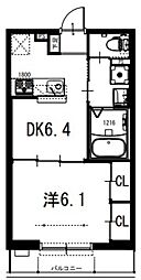 ハルナス 1階1DKの間取り