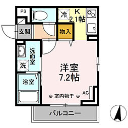 ルピナス堀之内 2階1Kの間取り