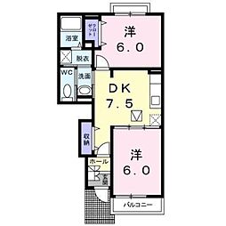 プリムローズS.K 1階2DKの間取り