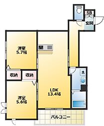 フォレットおおたか 2階2LDKの間取り