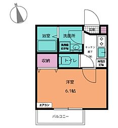 アフェット稲毛7 2階1Kの間取り