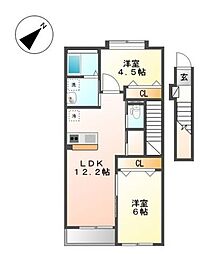 ベリタ 2階2LDKの間取り