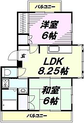宮マンション 3階2LDKの間取り
