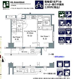 パークアクシス仲御徒町 12階2LDKの間取り