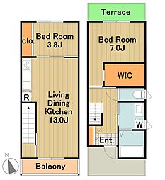 リバーサイドテラス 2階2LDKの間取り